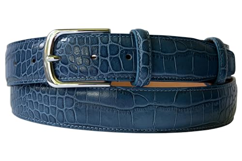 Image of Men's Italian Crocodile Embossed Leather Belt | Genuine Italian leather. Refined crocodile embossed texture. 35mm (1.38 inch) dress width. Handmade in Italy. Gift boxed.