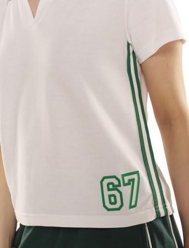 Image of Pump'd Women's V-Neck Varsity T-Shirt - Regular Fit | Polo T-Shirt for Women | Gym Tops for Women