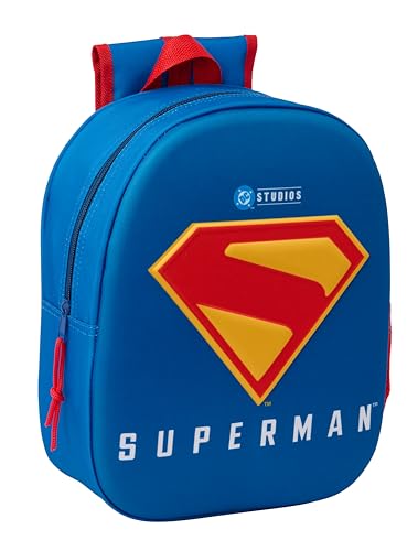 safta Superman 3D Schulrucksack mit 3D-Design, anpassbar an den Wagen, ideal für Kinder verschiedener Altersgruppen, bequem und vielseitig, Qualität und Widerstandsfähigkeit, 27 x 10 x 33 cm, blau, M