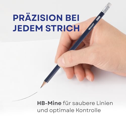 Westcott Bleistifte HB 12 Stück | Vorteilspackung Bleistifte mit Radiergummi | Hexagonaler Schaft in Dunkelblau | E-733992 00