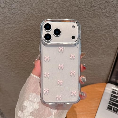 Coque iPhone 17 Pro JANDM transparente avec nœud 3D rose pailleté - 2