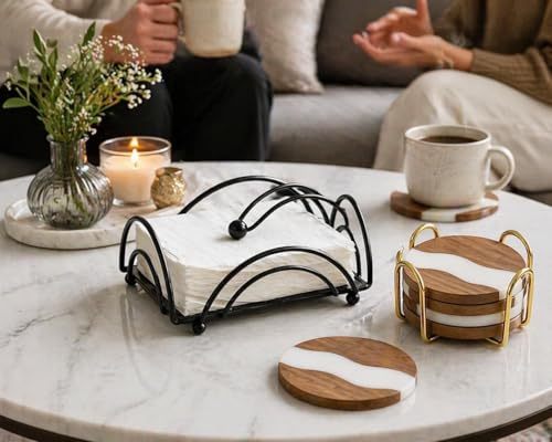 Image of CentraLit Napkin Holder for Dining Table | Modern Metal Tissue Holder with Weighted Arm for Kitchen, Tabletop & Parties | Premium Decorative Paper Napkin Stand (Black)