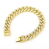 DKZI Men Cuban Link Bracelet Ice Out Hip Hop Hand Chain 8inches Gold Bracelets for Men