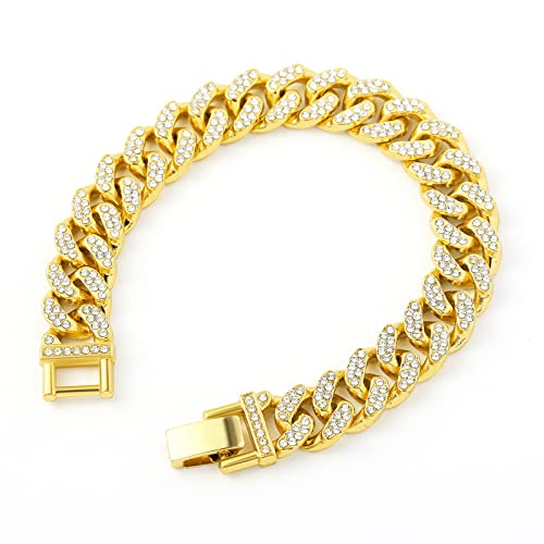 Dkzi Men Cuban Link Bracelet Ice Out Hip Hop Hand Chain 8Inches Gold Bracelets For Men #TOP1