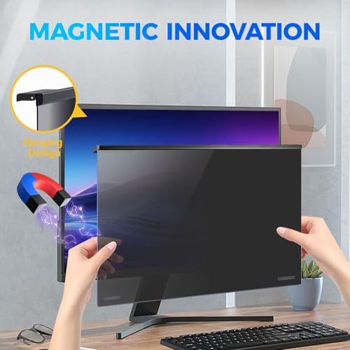 Image of Magnetic 24 Inch Computer Privacy Screen Filter for 16:9 Aspect Ratio Widescreen Monitor, Eye Protection Anti Glare Blue Light, Removable Anti-Scratch Protector