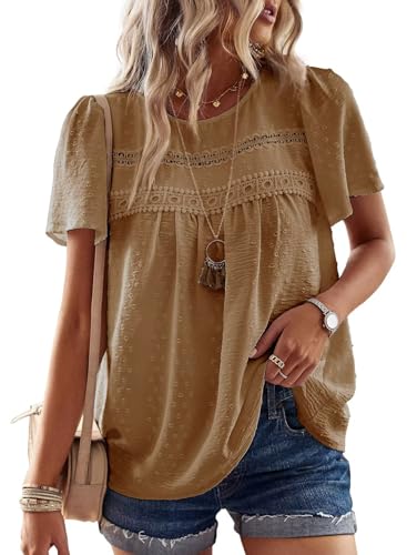 TUUHAW Top Femme Oversize Chemisier Manche Courte Boho Col Rond Grande Taille Tunique Été Léger Mousseline Hauts Chemise Chic et Élégant Fluide...