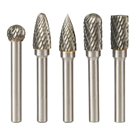 Hakkin 5-Piece 10mm Head Tungsten Carbide Rotary Burr Carving Bit Set with 6mm Shank for DIY Woodworking, Carving, Engraving, Drilling Cover