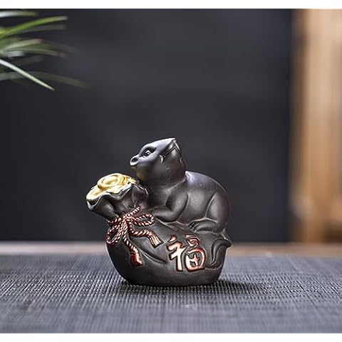 FIYOEO Creative Twelve Zodiac Animal Statue,Vivid Cute Chinese Tea Figurine Ornaments Desktop Crafts Can Cultivate Tea Pet Accessories (Purple Clay-Mouse) Cover