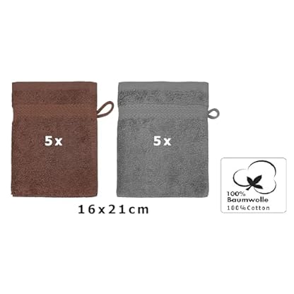 Betz 10 Stück Waschhandschuhe Premium 100% Baumwolle Waschlappen Set 16x21 cm Farbe nussbraun und anthrazit – Bild 3