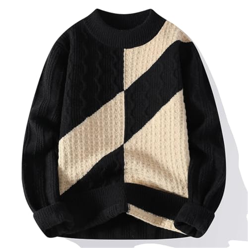 Men's Loose Fit Knit Sweater O-Neck Patchwork Pullover Youthful Casual Long Sleeve Slim Fit Sweater3