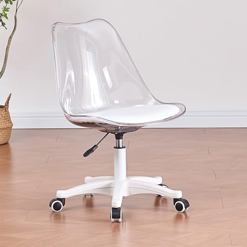 CYPOSLDN Chaise De Bureau en Acrylique sans Accoudoirs avec roulettes, Chaise De Bureau Transparente, Chaise De Vanité Pivotante À 360° Et Réglable en...