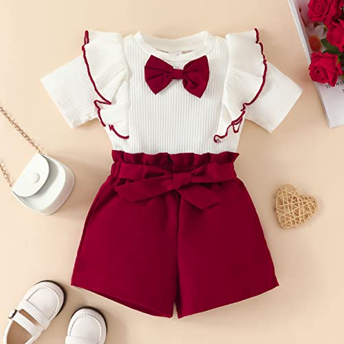 Camiseta infantil para meninas de manga curta com babados e nervuras, shorts, roupas para adolescent
