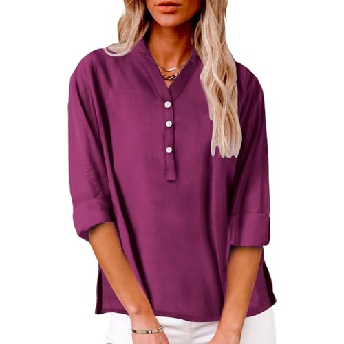 Linen Tops for Women Summer Work Tops Trendy Button Down Plus Size V Neck Boho Clothes Spring Tops for Women 20254