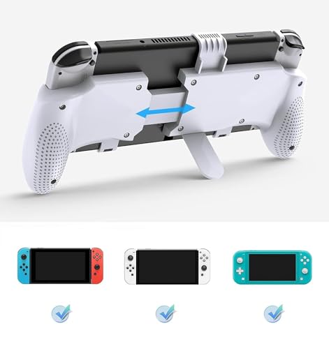 Image of TMG Hand Grip Stand for Nintendo Switch OLED Model, Switch, Switch Lite - Comfortable & Ergonomic Adjustable Handle Grip - White