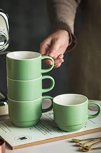 Yhosseun 11 Oz Coffee Mugs With Rack And Metal Spoon - Porcelain Coffee Cups With Stand For Espresso, Latte, Cappuccino - Ceramic Tea Cup Demitasse Cups Set Of 4 For Coffee Time, Green #TOP7