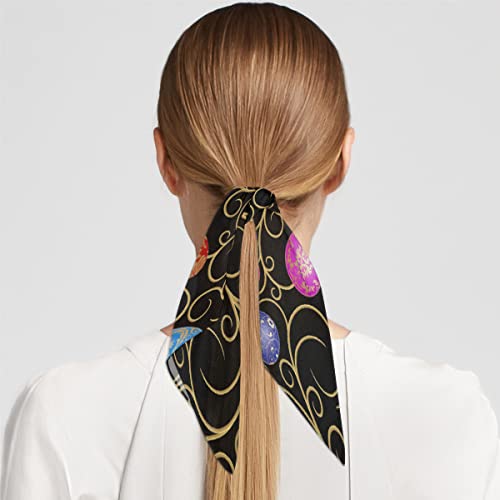 Easter Eggs Color Square Silk Hair Scarf for Women, Lightweight Summer Head Scarf for Girls Wedding Travel Yoga Handkerchief Shawl Sunscreen Scarves Hair Accessories 23.6 Inches4