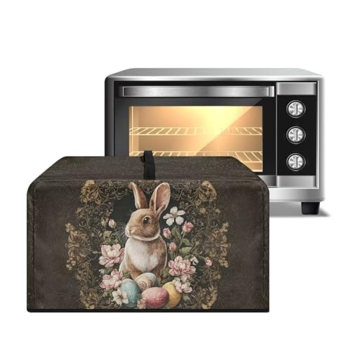 Image of Microwave Cover for Countertop Convection Ovens, Easter Decor Electrical Appliance Protector Kitchen Decor, L, 20.9 x 15.7 x 12.4 Inches, Retro Floral Bunny Easter Egg Brown