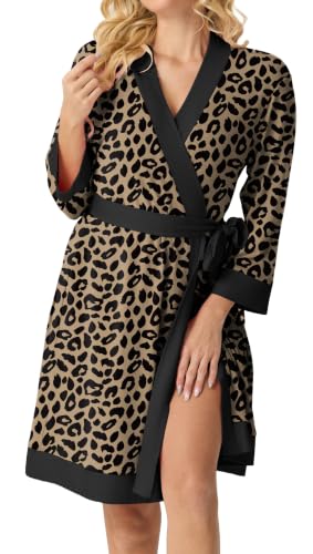 Image of PrinStory Womens Robe Knit Kimono Bathrobe Lightweight Soft Sleepwear Knee Length Lounge Robes