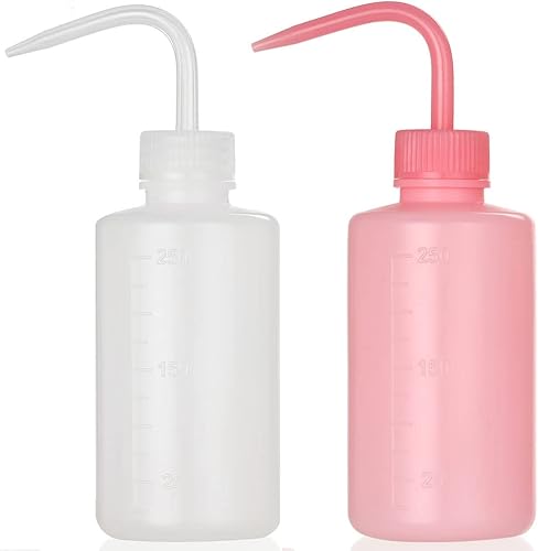 HOOMBOOM 2 piezas Botella de lavado de tatuajes 250 ml 8 oz Botella de agua para riego de suculentas, limpieza médica - Blanco y Rosa