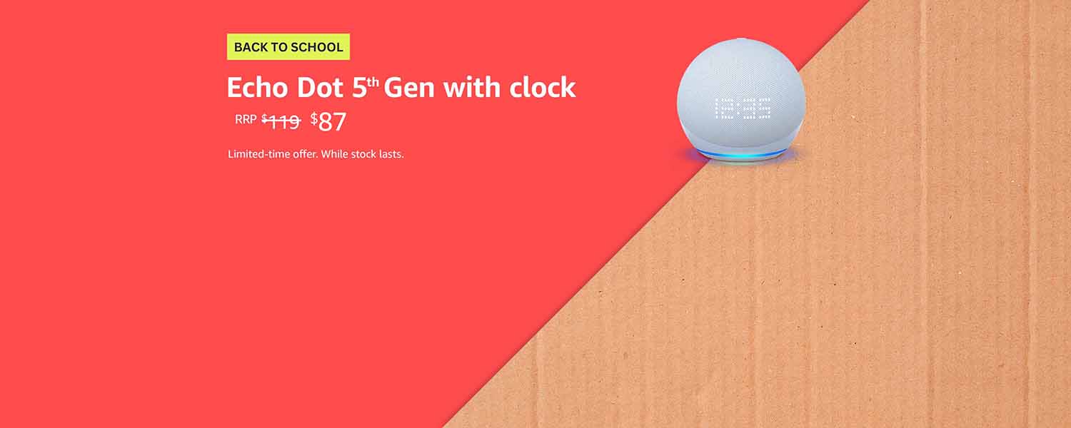 Back to School sale on Echo Dot 5th Gen with clock