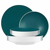 Seltmann Weiden Life Fashion Trendy Petrol Tafelservice 12-teilig, Speiseteller (28 cm) und Suppenteller (23 cm) für 6 Personen, Mix & Match Geschirr, Porzellan, Petrol/Weiß
