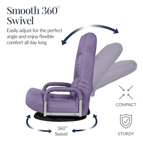 Image of Best Choice Products Swivel Gaming Chair 360 Degree Multipurpose Floor Chair Rocker for TV, Reading, Playing Video Games w /Lumbar Support, Armrest Handles, Adjustable Foldable Backrest - Light Purple