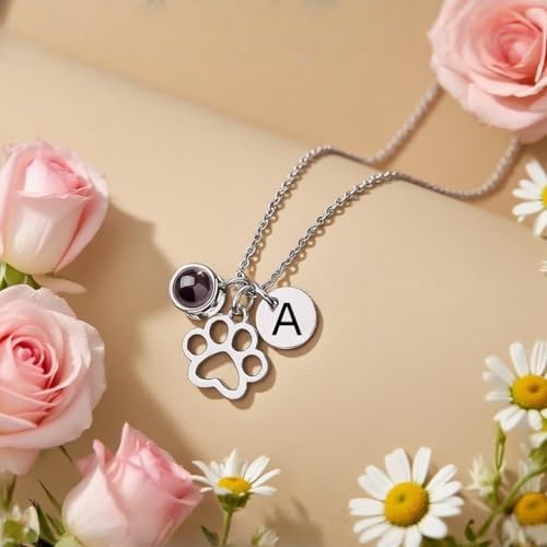 Custom Necklace with Picture inside, Personalized Dog Paw Projection necklaces with initial, Picture necklace Personalized Photo, Pet Dog Cat Memorial Gifts for Women4
