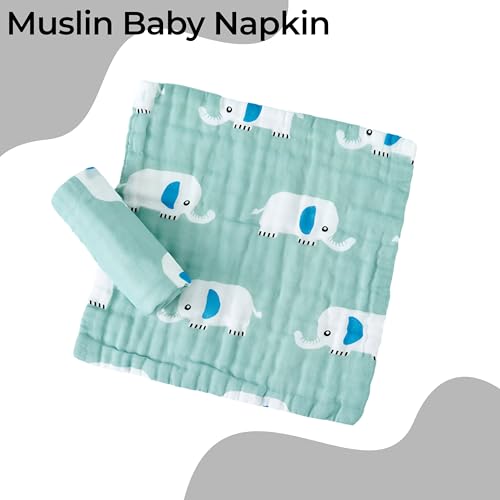 Image of BEMBIKA Baby Face Towels for Boys Girls Fleece Muslin Face Towel Unisex Baby Cotton Washcloths for Newborn Napkins for Infants - Sage Elephant