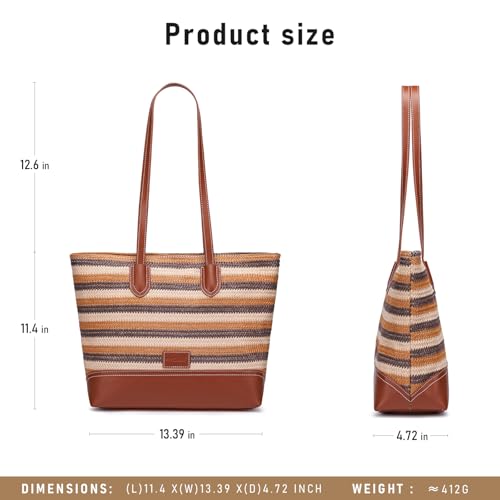 Image of HKCLUF Tote Bag for Women,Woven Shoulder Bag for Woman Vegan Leather Hobo Purse Satchel Handbags With Zipper Pockets