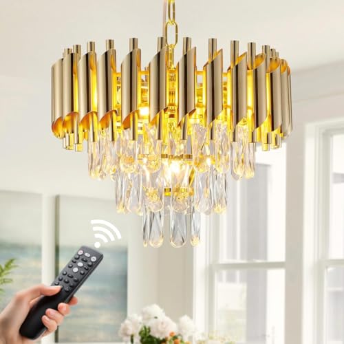 Image of Luxury Gold Mamba Crystal Chandelier | Moving Round LED Ceiling Light with Bluetooth Speaker & Remote | RGB Colour Changing | Living Room Chandelier (Moving Gold, 300MM)
