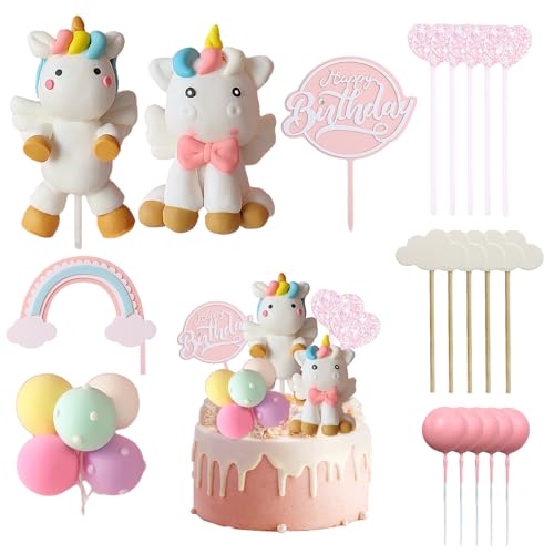 20 inserções para bolos de cavalo arco-íris, decoração de bolos de feliz aniversário, decoração de bolos de arco-íris, reutilizáveis, decoração de aniversário, decoração de bolos para meninas e