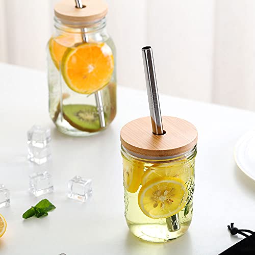 Kuayb Bamboo Mason Jar Lids With Straw Hole, Bamboo Lids For Mason Jars Wide Mouth 86 Mm And Regular Mouth 70 Mm, Reusable Wooden Mason Jars Lids With Stainless Steel Straws, Cleaning Brushes #TOP5