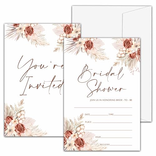 valucise Bridal Shower Invitations, Boho Pampas Grass Wedding Shower Invitations, Bridal Shower Party Fill In Invitation Cards, Engagement Party Favor Supplies(20 Invites With 20 Envelopes) -01