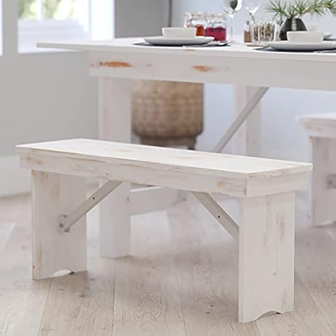 Merrick Lane Tinsley 40" x 12" White Solid Pine Folding Farmhouse Style Bench Cover