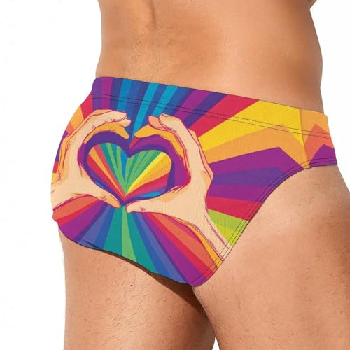 Colorful LGBT Hands Heart Mens Swim Briefs Quick Dry Swim Trunk Bikini Underwear Swimsuit3