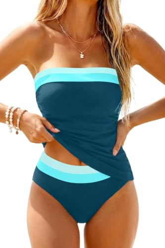 Image of Daci Women Strapless Tankini Tummy Control 2 Piece Bandeau Swimsuit