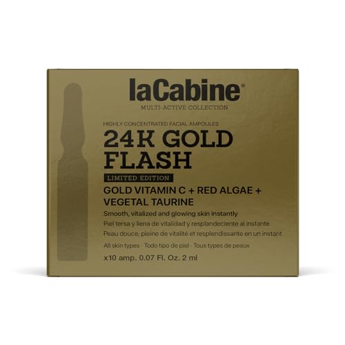 laCabine Ampollas 24K Gold Flash 10x2ml | Efecto Golden Glow Instantáneo | Ilumina, Reafirma e Hidrata | Con Vitamina C y Partículas de Oro