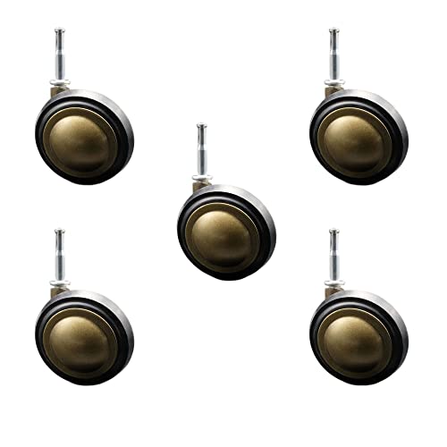 3 Inch Swivel Metal with Soft Rubber Tread Ball Caster Wheels for Furniture -Windsor Anique Brass Finish Stem Casters with 5/16 Grip Neck Stem-Sockets For Wood Included-Set of 5 - Service Caster Brand