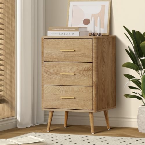 Oikiture Chest of Drawers – 3 Drawer Natural Tallboy Dresser Storage Cabinet for Bedroom