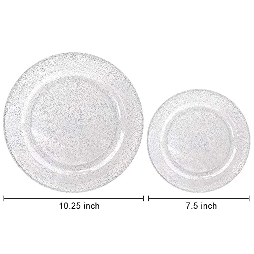 Image of WDF 120PCS Silver Plastic Plates- Disposable Silver Glitter Plates - 60Pcs 10.25 inch Dinner Plates and 60 Pcs 7.5 inch Salad Plates for Wedding /Birthday /Party