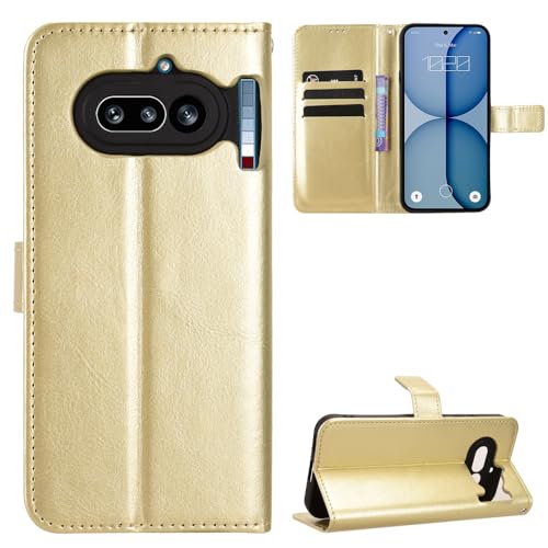 Kukoufey Flip Leathe Case Compatible with Nothing Phone (4a) 5G A069 Cell Phone Protective Case Gold