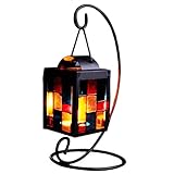 Small Tealight Candle Holder Tabletop Decorative Lantern with Stand, Mulit Color Glass Iron Lovely L