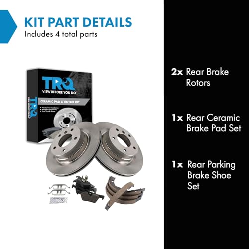 Image of TRQ Rear Brake Pad and Rotor Set Ceramic Parking Brake Shoe Compatible with 2012-2013 BMW 328i 2014 428i 428i xDrive