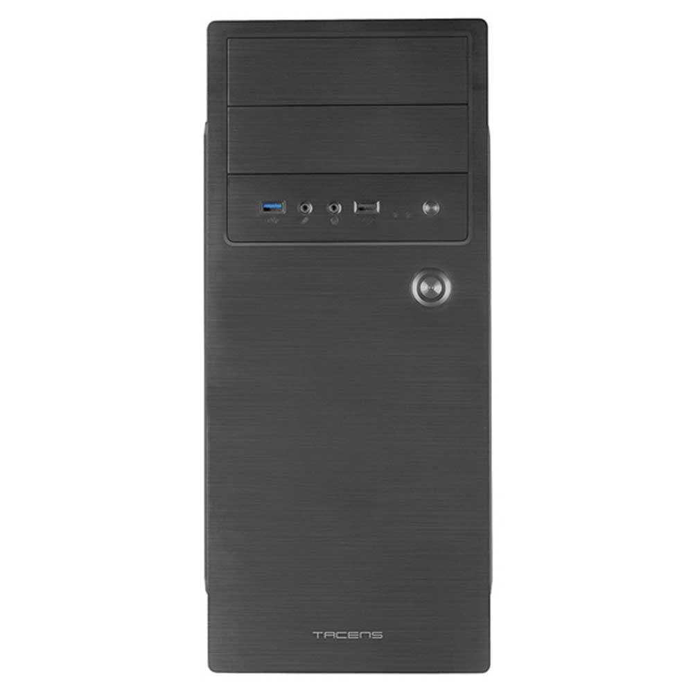 Tacens 2INITIOX, Case per PC ATX Mid-Tower, Ventola Laterale 12 cm, Frontale Alluminio Spazzolato, Acciaio, Nero