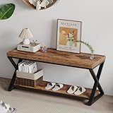 IBF Schuhbank Holzbank Innenbereich 100×36×46 cm Rustikal Braun Eiche Industrieller Eingangsbank Sitzbank mit Schuhablage für Flur Schlafzimmer Wohnzimmer Esszimmer