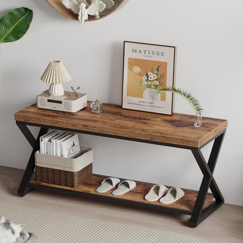39" Rustic Wood Entryway Bench with Shoe Storage Rack