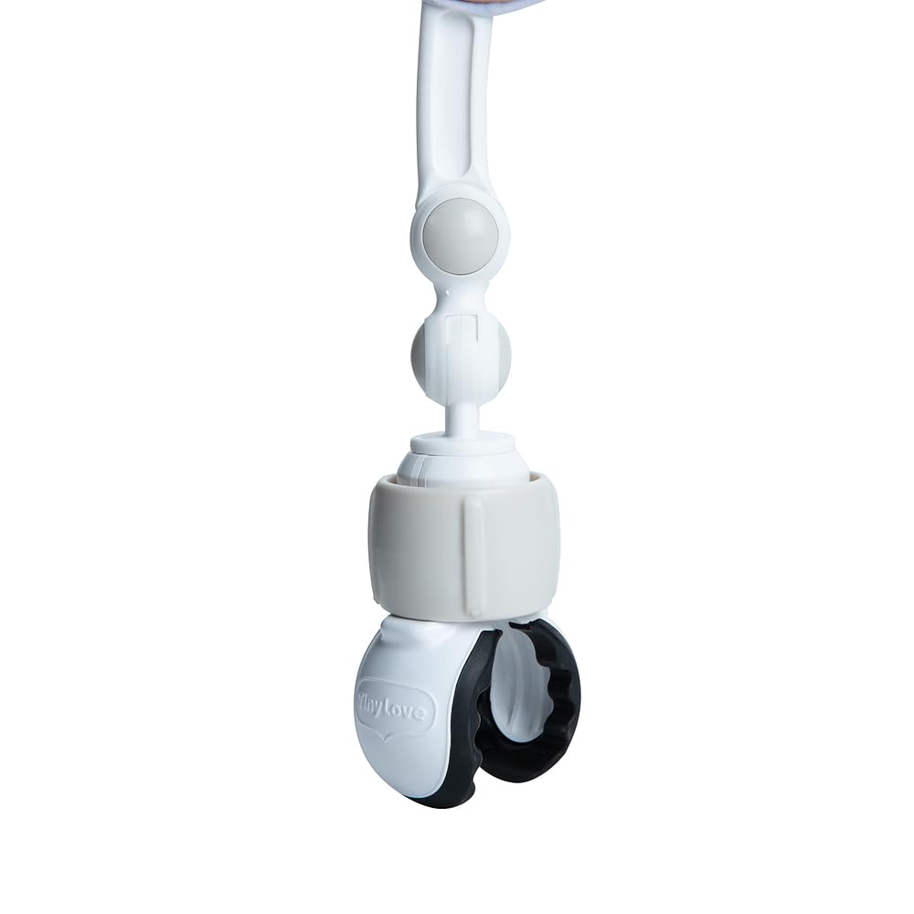 Tiny Love Arche de Promenade ensoleillée, Arche d’éveil réglable pour bébé, Ventilateur activé par bébé, Miroir Facile à Tirer, Balle à hochet, Prisme Solaire Transparent, Black & White Décor