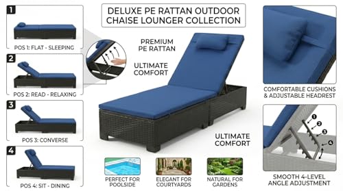 Image of UF Outdoor Poolside Lounger with Adjustable Backrest Sun and Patio Table Chaise Recliner for Terrace Garden Poolside for Relaxation Durable and Stylish- Set of 2 (Brown & Blue)