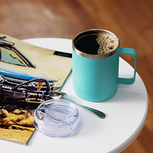 Meway 12Oz Coffee Mug With Handle 4 Pack Bulk,Stainless Steel Insulated Travel Tumblers With Sliding Lid,Double Wall Vacuum Camping Cup For Hot & Cold Drinks Tea (Light Green,Set Of 4) #TOP5