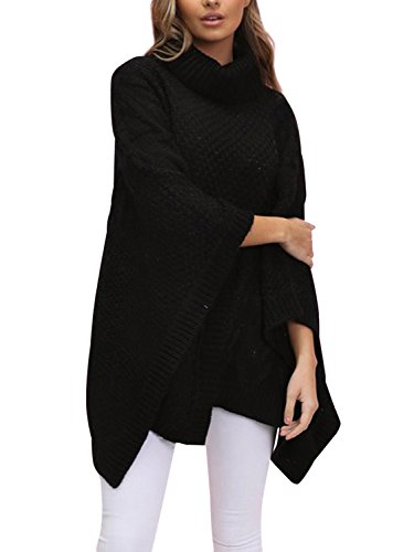 Simplee Apparel Women's Chic Turtleneck Knitted Poncho Pullovers Sweater